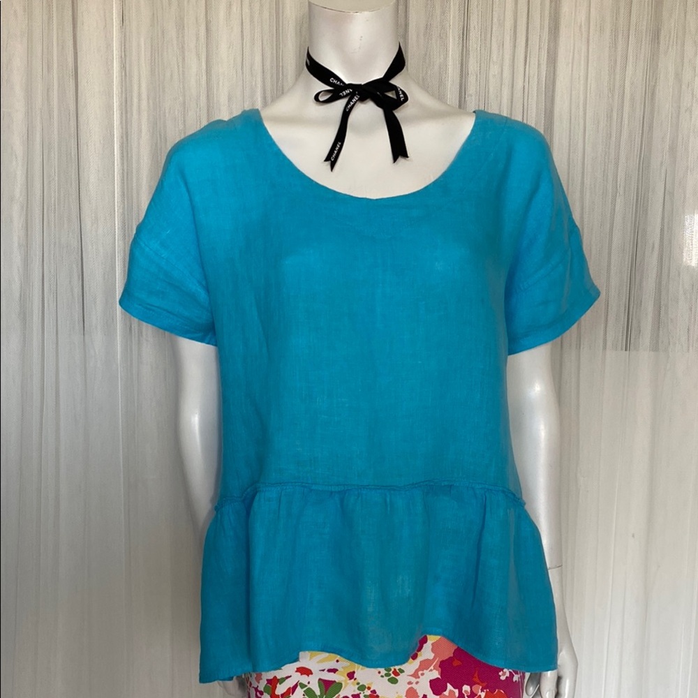 Francesca Bettini 100% Blue Linen Women's Top Made in Italy 🇮🇹 Size S